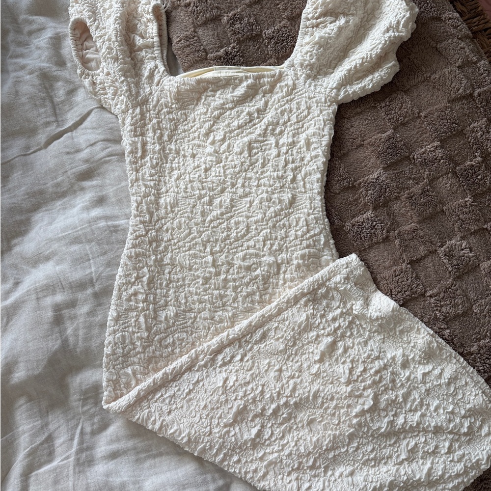 Elegant Cream Textured Long Dress